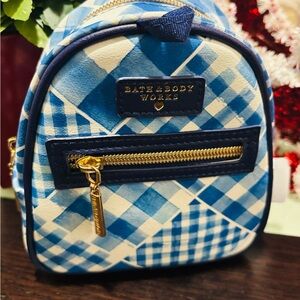 Bath & Body Works MINI  Blue and White Plaid Backpack💙🩵💙🩵💙💙🩵💙